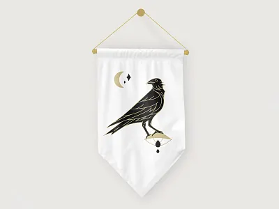 A Crow Left Of The Murder banner bird crow eye flag illustration moon pennant