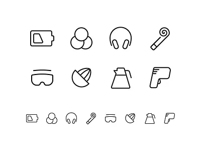 Random icons 6 battery birthday coffee colours headphones icons outline sky taser