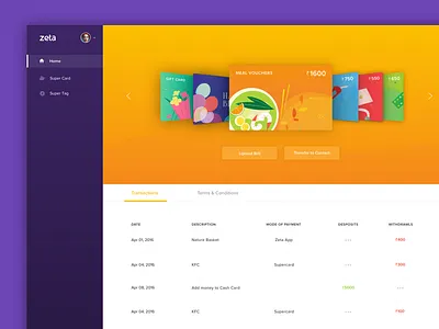 Zeta on Web card dashboard payment ui ux web webapp
