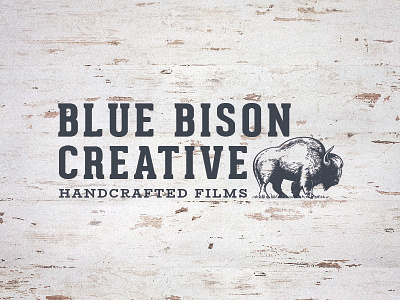 Blue Bison Handcrafted Films bison blue creative film hipster illustrator logo vintage wood texture wordmark