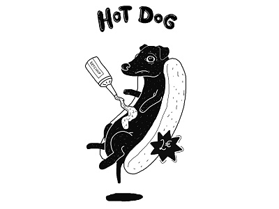 Hot Dog blackwhite design dog drawing illustration sketch typography