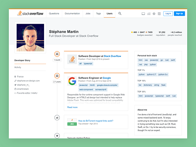 Stack Overflow Developer Story v2 WIP app clean code coding interface profile stack overflow timeline ui ux web