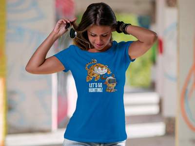 Cute Funny Gaming Cartoon Tiger And Deer Hunting Shirt cute deer funny gamers gaming hunter hunting shirt t shirt tiger