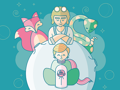 The Little Prince aviator characters flat fox illustration little moon prince smile snake univers vector