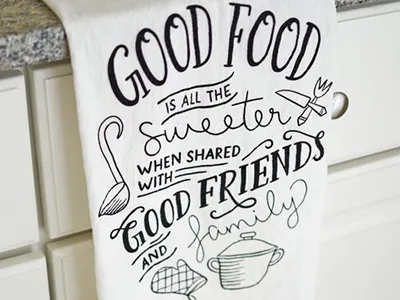 Holiday Tea Towel collaboration hand lettering illustration kitchen screenprinting tea towel