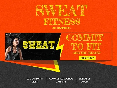 Sweat Fitness Web Ad Banners ads fitness google ads gym health modern outdoor running sweat web ads