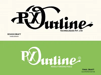 PX Outline black calligraphy green hand drawn outline pixel vector