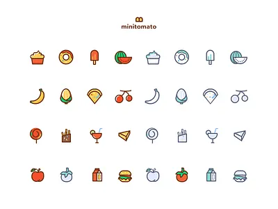 Icons for food food fruit hamburger ice cream tomato