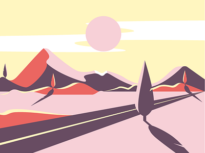 Landscape desert design flat flat design illustration landscape mountains print road sun trees vector