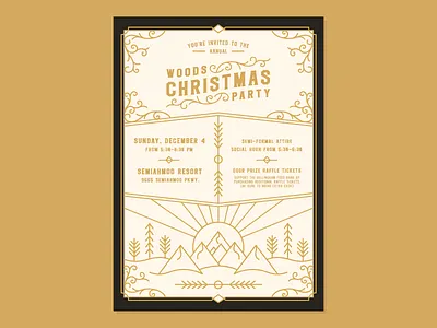 Holiday Party Invite fancy hand out holiday invite letterpress mountains party sun swirls trees