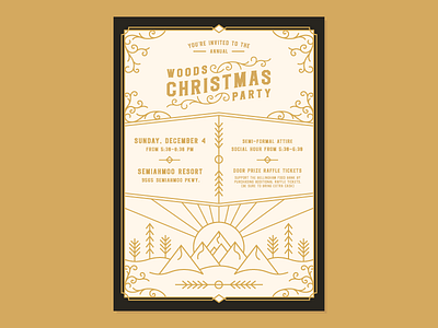 Holiday Party Invite fancy hand out holiday invite letterpress mountains party sun swirls trees