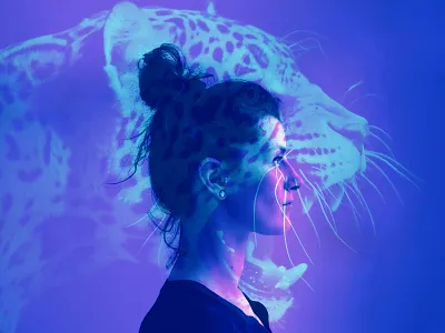 Photo mashup gradient map jaguar woman