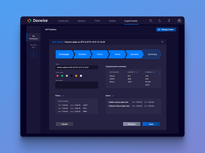 Custom Crypto Tracker Setup for Daxwise Exchange app ui app ux bitcoin coin tracker crypto crypto app crypto design crypto exchange crypto ux crypto uxui cryptocurrency dark desktop ui finance fintech trading uiux ux design web app web ui