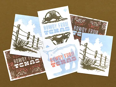 Block Printed Postcards armadillo fort worth graphic design illustration printmaking texas