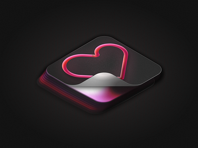 Iso Icon Peel Off Effect dark glow graphic design heart icon isometric pink vector