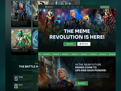 Heroesai.ai /Meme Coin ai agent ai agent meme ai landing page ai robotic technology heroesai heroesai ai landing page meme ai meme coin meme token trump trump meme ui website