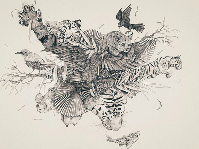 Jungle Jump bird fish illustration jungle leaves sketch tiger tropical