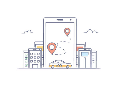 Taxi application illustration app car city flat illustration line map phone taxi vector