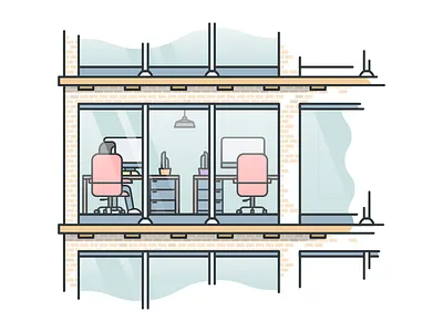 Office aplazame desk fintech flat illustration illustrator line miguelcm office work