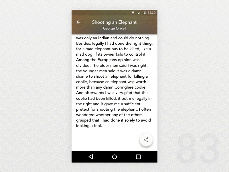 Day 83 - Social Sharing Buttons (Animation) 100dayuichallenge android animation ebook reader fab facebook floating action button material design principle social share