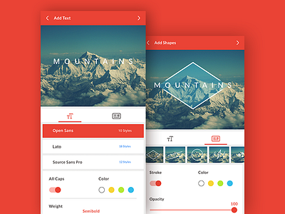 Image Editor cards design edit image google fonts icon red slider text ui