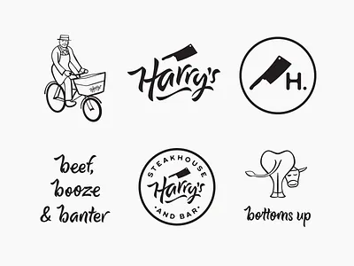 Harry's Steakhouse & Bar brush pen calligraphy clever cow lettering logo meat script