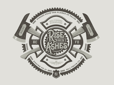 Rise from the Ashes Illustration apparel ashes axes baltimore firefighters gears illustration maltese cross maryland rise valor vintage