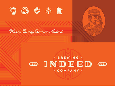 Indeed Brewing Co. alcohol ale beer branding brewery creature icons indeed lines logo orange type