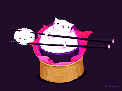 Cat in Rice! animation cat chopstick eat emoji food gif rice