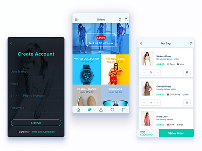 Offers and Shopping Cart UI account bag button cart list uiux