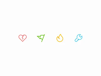 Simple Colors for Simple Outlines colors fire flag heart icon icons outline spam wrench