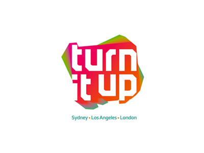 Turn it up, music management logo design, #tbt flat 2d geometric fresh colorful modern logo logo design music management music publisher records label sydney los angeles london vector icon mark symbol worldwide international