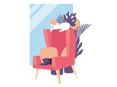 Pirate & Chomsky ambient animals armchair cats chill furniture illustration plants room