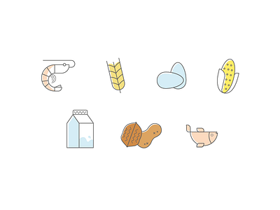 Food allergen icons allergens corn fish food icons milk nuts peantus prawn wheat