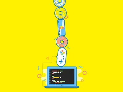 Full-stack Developer code developer donuts full stack developer game controller hiring illustration job ad laptop red bull