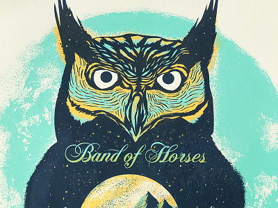 Band of Horses drawing illustration owl poster screeprint teal typography