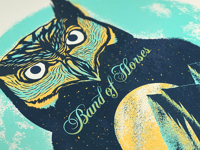 Band of Horses drawing illustration owl poster screeprint teal typography