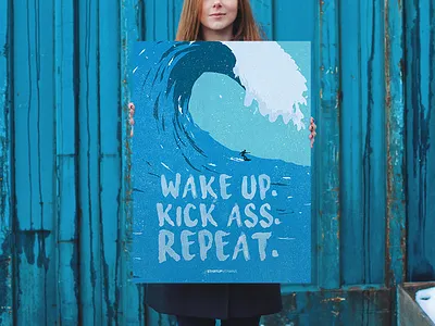 Wake up. Kick ass. Repeat. hard work beats talent office poster startup startupvitamins wall art