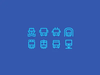 Public transport icons boat bus intercity metro monorail public tram transportation trolley underground van