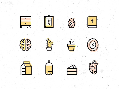 Useless icon set brain cake flat heart icon illustration items line minimal set