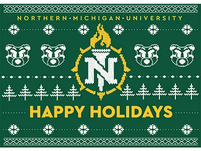 NMU Holiday Card christmas christmas sweater green and gold holiday card nmu