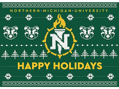 NMU Holiday Card christmas christmas sweater green and gold holiday card nmu