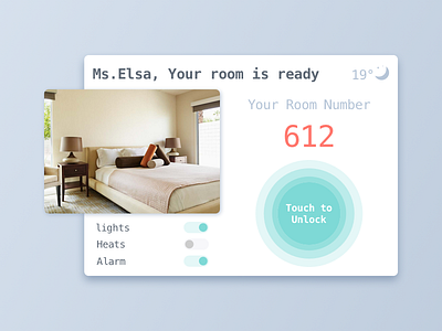 DailyUI #021 021 alarm dailyui dashboard heats home hotel light monitoring room unlock