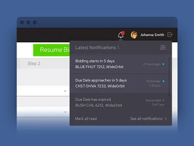 Drop-down Notification activity list notification