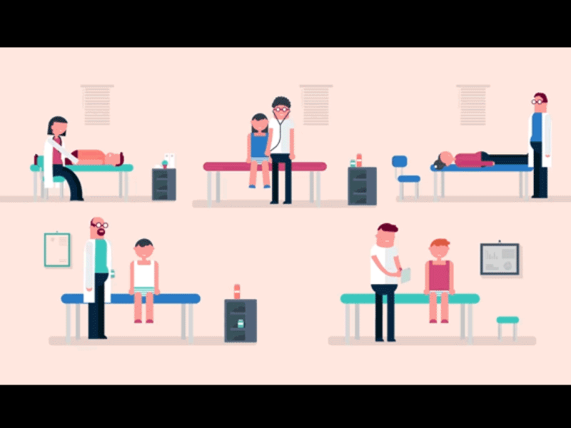 Doctors doctor explainer flat health illustration insurance kids office survey