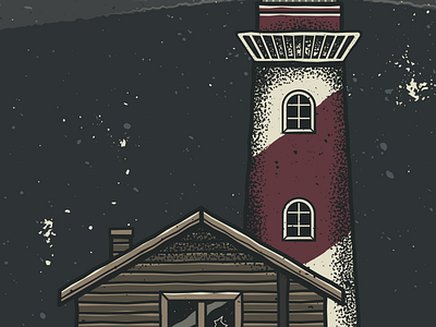 Lighthouse and house album cover design house illustration lighthouse music stippling
