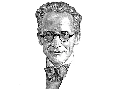 Erwin Schrödinger line art pen ink portrait