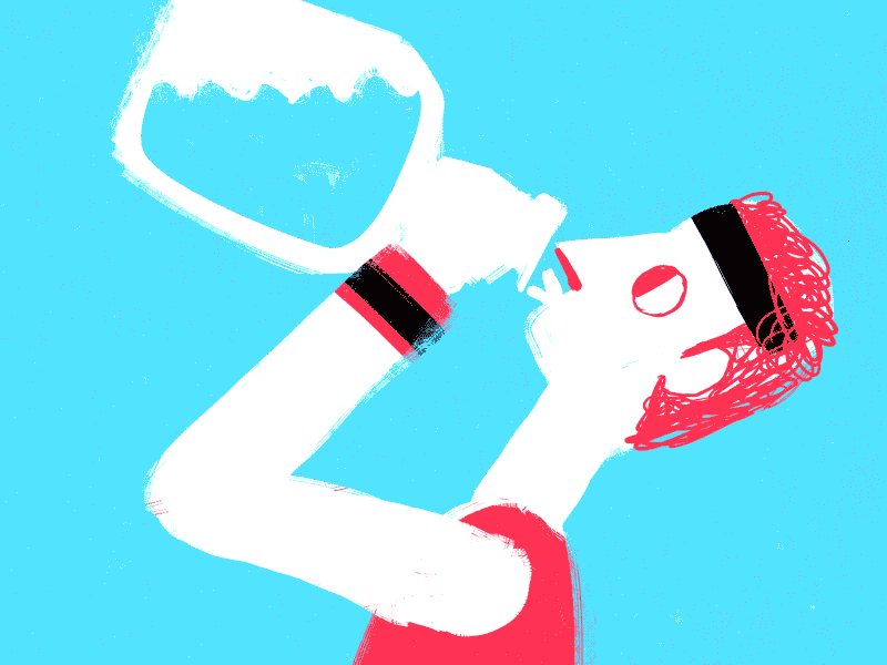 Gulp! 2d animation athlete blue bottle drink flat illustration magenta sport sweat water