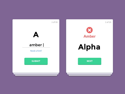 Phonetic Alphabet Flashcard Quiz alphabet flashcards game quiz ui ux