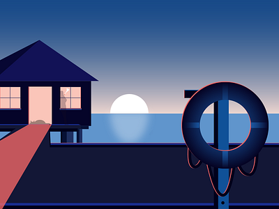 Beach House beach color design house illustration light minimalist moon night sea